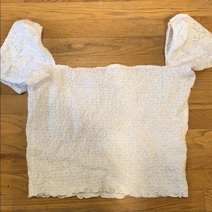 Lace sleeve ribbed T